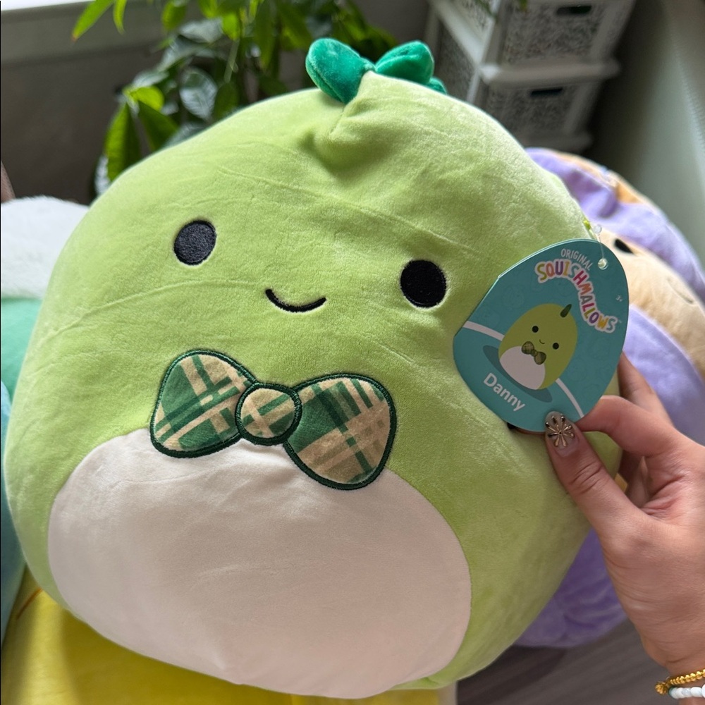 Squishmallows Green Plush with Plaid Bow